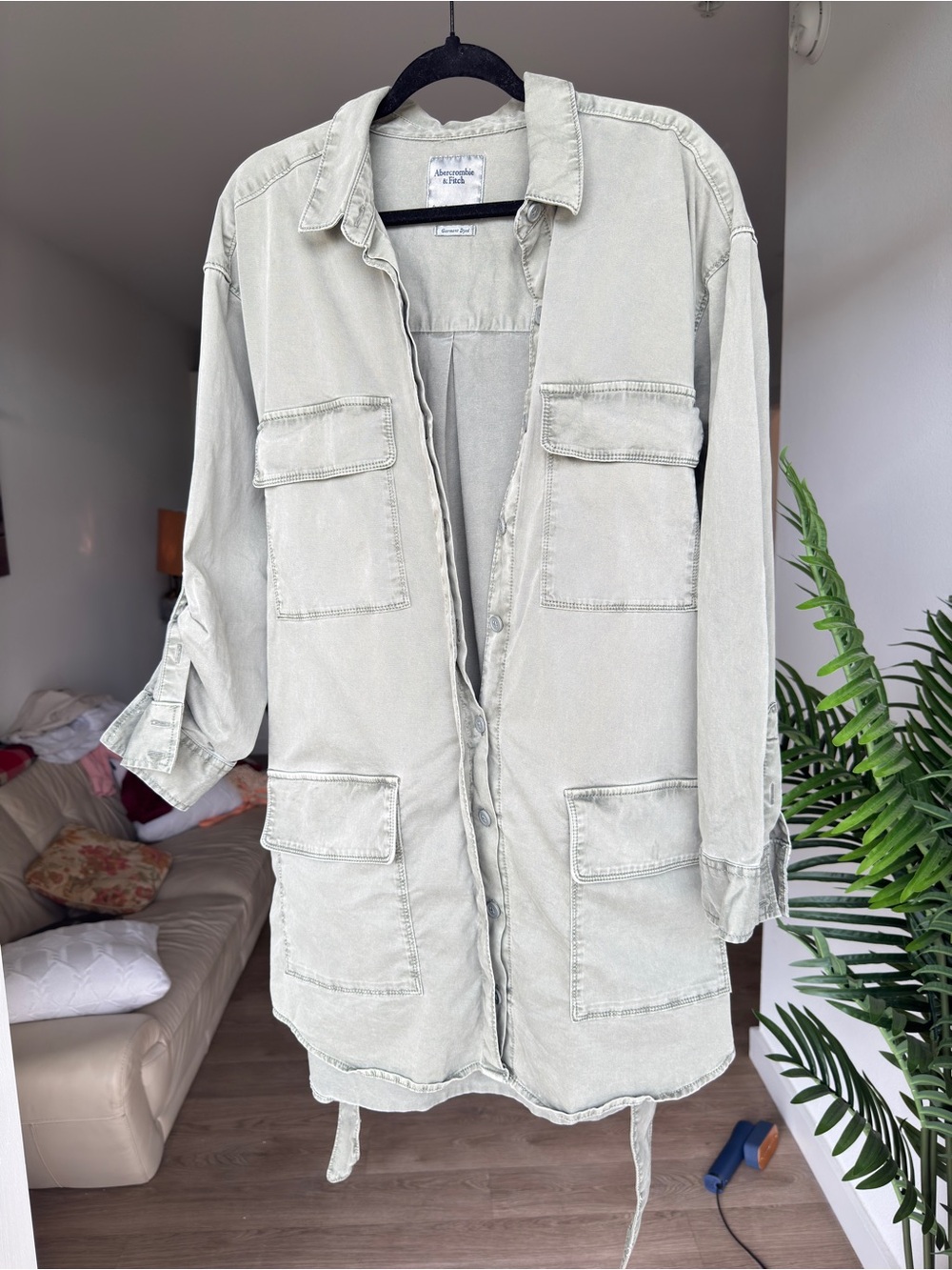 Abercrombie & Fitch Sage Green Utility Shirt Jacket Dress Size L - Picture 2 of 11
